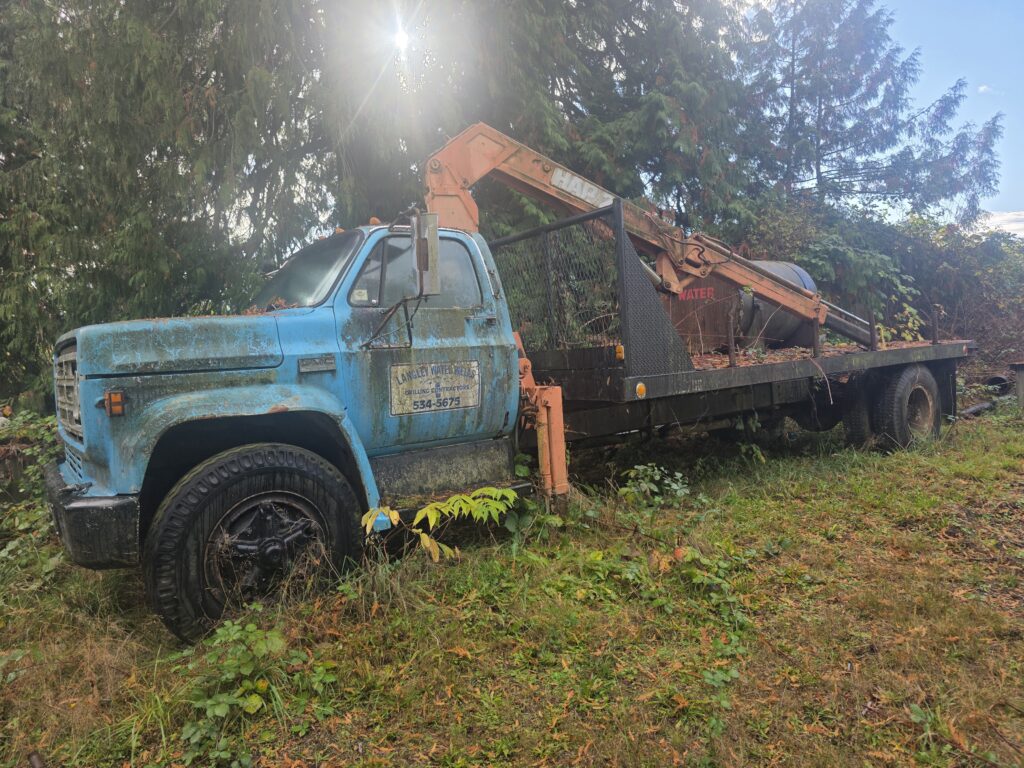 Cash for heavy equipment - this old GMC water well drilling truck picked up in Burnaby, BC